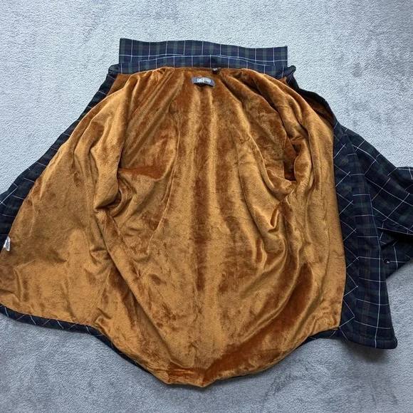 OBULTHEN Shirt Mens Large Blue Green Plaid Fleece Lined Long‎ Sleeve Button Up - Picture 4 of 7